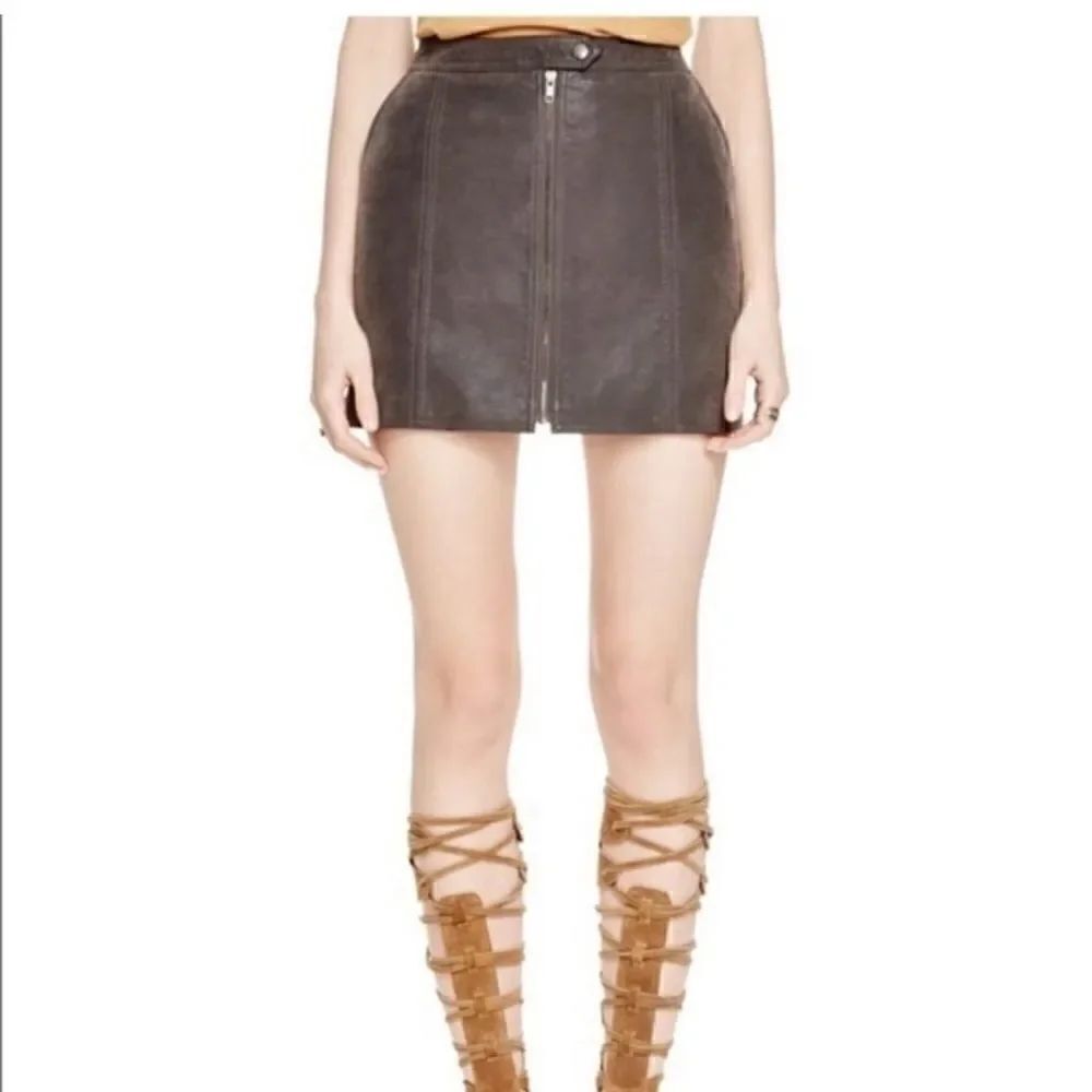 Free People Get in the Groove Dark Gray Faux Suede Mini Skirt | SZ 2
